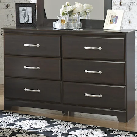6-Drawer Dresser with Block Feet and Silver Drawer Pulls